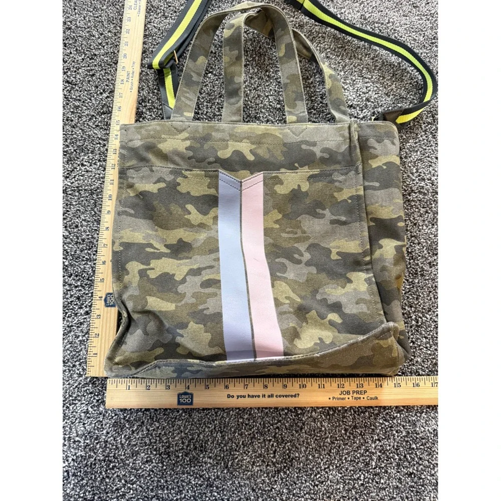 Stoney Clover Lane Camo Canvas Tote Bag Crossbody Stripe Pink Polka Dot Lining